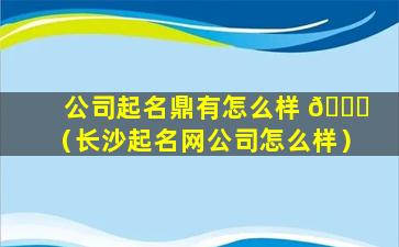 公司起名鼎有怎么样 🐘 （长沙起名网公司怎么样）